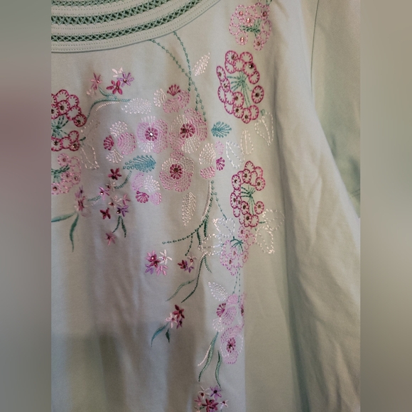 Alfred Dunner mint green short sleeved shirt with pretty purple flowers size xl - Picture 6 of 7